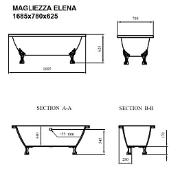 Magliezza Акриловая ванна на лапах Elena  (168,5х78) ножки бронза – фотография-2